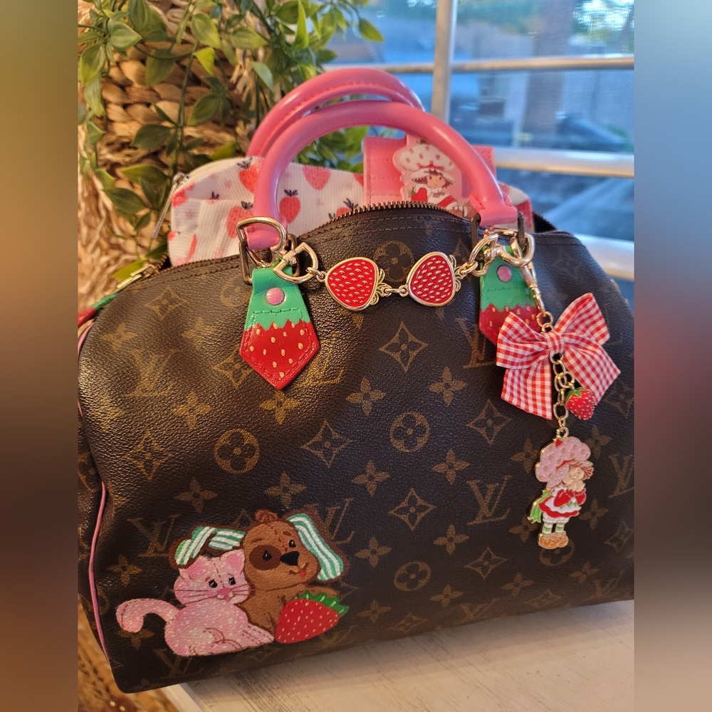 Louis Vuitton Brown Monogram Speedy with Pink Strawberry Accents - Picture 7 of 16